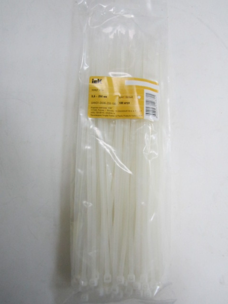 Хомут-стяжка 250х3,6мм (100штук) полиамид белый